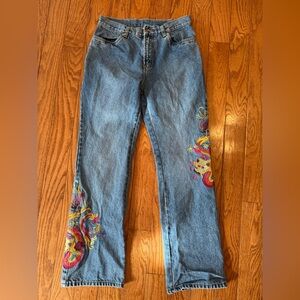 VTG Paradox Size 10 Dragon Embroidery Jeans Women 29” Inseam Indie wide leg